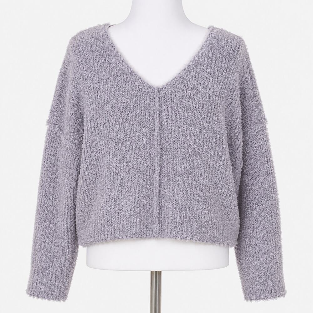 Free People Icing V Pullover Lavender Gray Fuzzy Sweater Estimated M